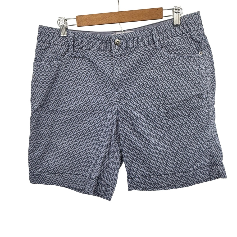 Roverco Geometric Diamond Shorts‎ Womens 14 Grey Blue Good Cuffed Mid Rise